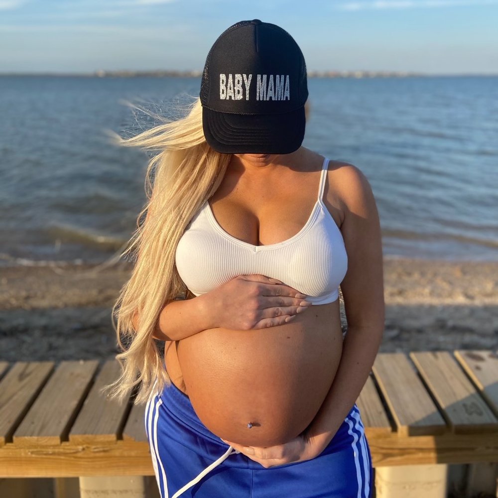 DIRTY REBEL "BABY MAMA" TRUCKER HAT WITH SILVER GLITTER LOGO